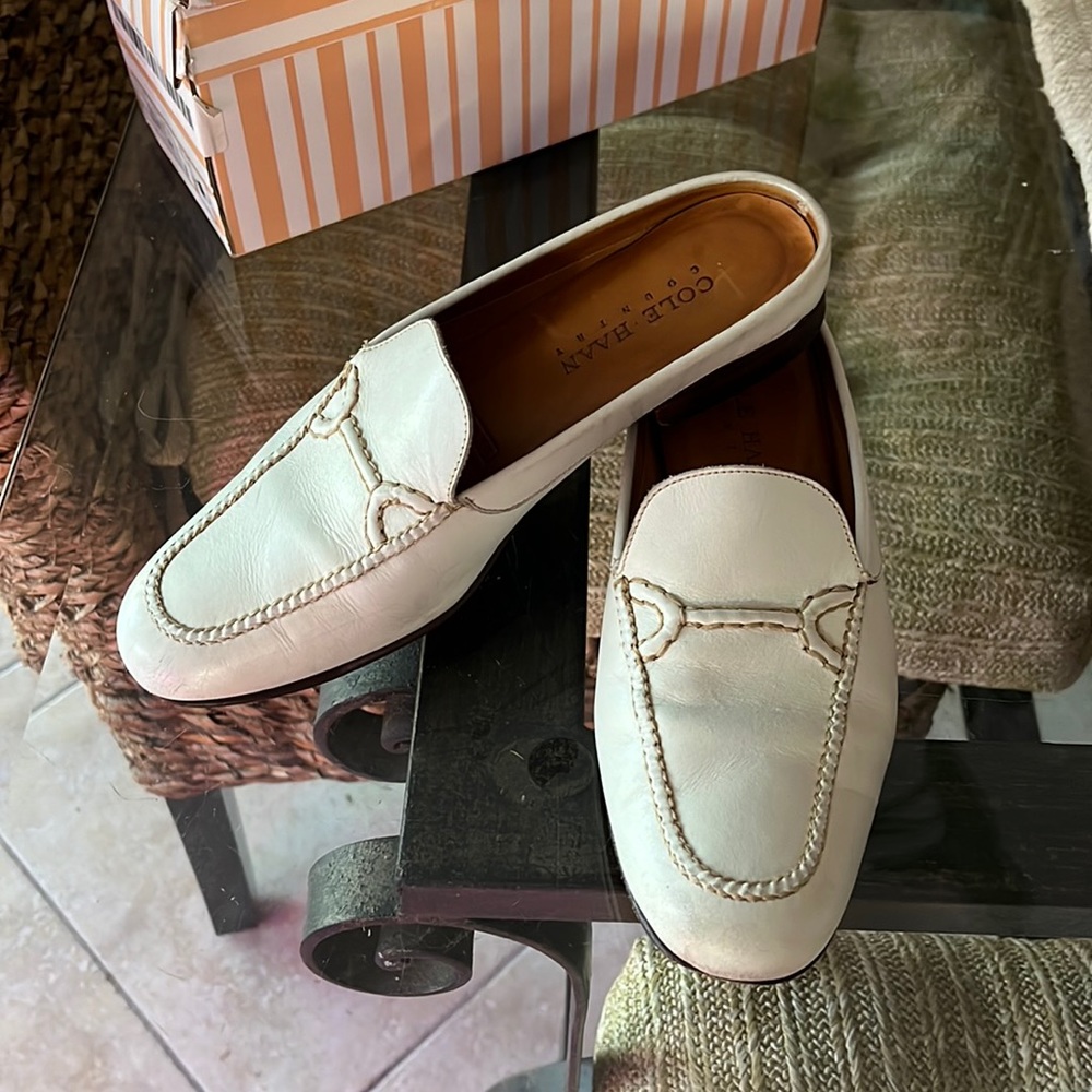 6.5 Cole Haan white loafers